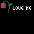 A contact sheet of 24 animated frames showing a repeating pattern of pink flowers with green stems and the text "LOVE HE" in white, alternating with gray "not" text on a black background.