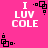 Pixelated pink background with white text "I LUV COLE" and black pixel-art symbols in four corners, repeated in a pattern