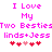Two identical pixel art images side-by-side with pink text reading "I Love My Two Besties linds+Jess" and red/pink heart symbols below.