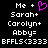 Static pixel art displays text list with 'Me +', 'Sarah+', 'Carolyn+', 'Abby=', and 'BFFLS<3333' on black background, one version with pink heart symbol replacing 'Me +' text.