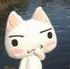 Animated white cat avatar with pink inner ears and cheeks, black eyes, dark eyebrows, and a small nose, shown in multiple poses against a blue background.