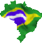 Six identical Brazil-shaped icons with green, yellow, and blue colors arranged in a on gray background