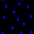 Blue pixelated shapes scattered across a black background, resembling small glowing particles or abstract forms.