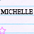 Black text repeats 'MICHELLE' across two horizontal lines on a light blue striped background with pink star outlines scattered throughout.