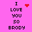 Pixelated text on pink background with red heart and dot animations, displaying "I LOVE YOU SO BRODY" in black block letters.