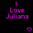 Pixelated text 'I Love Juliana' in bright pink on black background with small heart symbols, arranged in a pattern