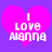Two side-by-side pixelated heart-shaped icons with pink fill and purple background, each displaying white text reading "I LOVE AIGNNA" in a retro digital style.
