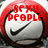 A circular red and white icon with a black Nike swoosh, displaying changing red text across three visible states.