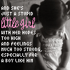 identical static images showing a girl with pigtails in a white dress, with overlaid text about a 'stupid little girl' and her feelings
