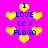 Pixelated icon with bright pink background, yellow hearts, and blue text reading "I LOVE LOU FLAGO" in multiple arrangements.