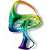 Pixelated rainbow-colored mushroom-shaped icon with gradient colors transitioning from purple at the base to orange at the top, set against a white background.