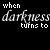 Animated sequence of text 'when darkness turns to light' with evolving decorative symbols on a black background, each frame showing distinct symbol variations.