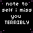 Black background with repeated white pixelated text 'note to self i miss you TERRIBLY' and scattered pink dots, one gray square in bottom-right corner.