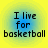 Four identical circular icons with yellow-to-blue gradient backgrounds display the text "I live for basketball" in black pixelated font.
