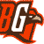 Pixelated logo featuring bold red and brown letters 'BG' with a stylized eagle head on the right side, set against a white background.