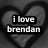 Black-and-white pixelated heart-shaped background with two lines of white text reading "i love brendan" in a bold, blocky font.