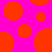 Bright pink background with scattered orange circles of varying sizes, one circle has a small notch on its right edge.