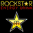 Yellow star with orange center on black background, above purple tiger stripe pattern and black moose silhouette.