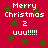 Red background with green stars and white pixelated text reading "Merry Christmas 2 uuu!!!!!" in two identical sections.
