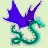 Pixelated dragon icon with green body, purple wings, and blue accents on a light green background.