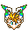 Pixel art character with golden hair, blue eyes, and green-and-blue wing-like ears in multiple poses against gray background.