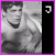 grayscale images showing a shirtless man in various poses, bordered by purple lines with vertical text reading "JOMS" on the right side