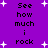 Purple background with white star shapes and black pixelated text reading "See how much i rock" arranged in two vertical