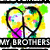 A heart-shaped peace sign icon with colorful splatter background, featuring partial text reading "MY BROTHERS" in black and white.