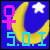Pixelated icon with blue background, pink female symbol, yellow crescent moon, white star, and cyan text '5.0.1' at bottom.