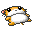 Pixelated hamster-like character with orange and white fur, black eyes, pink cheeks, and small limbs in multiple poses against gray background.