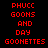 Red pixelated text on black background reads PHUCC GOONS AND DAY GOONETTES in two identical vertical