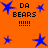 Orange background with blue stars and repeated "DA BEARS !!!!!" text in pixelated font.