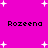 A static image with a bright pink background featuring scattered white plus signs and four instances of the text 'Rozeena' in black pixelated font.