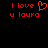Red pixelated text on black background reads 'I love u laura' with a heart symbol replacing the word 'heart', and identical static version to the right.