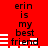 Red background with black text reading 'erin is my best friend' and white horizontal bars in a pattern
