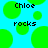 Pixelated green circles float on a cyan background with 'Chloe' and 'rocks' text in black pixel font.