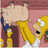 Two cartoon characters with yellow hair and blue collars stand against a pink background; one character's head is raised higher in the second frame.
