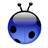 Pixelated blue circular icon with black spots and two antennae-like protrusions on top against a gray background.