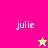 Four display the name 'julie' in white pixelated text on colored backgrounds with a star icon changing color between frames