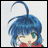 A 48x48 pixel buddy icon featuring a chibi anime character with blue hair and green eyes on the left, paired with "Anime IM" text in white pixelated font on black background on the right.