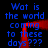 Blue pixelated text repeats 'Wat is the world coming to these days???' across a black background with red motion trails.