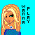 Pixel art contact sheet of two animated frames showing a blonde cartoon girl with green eyes, blue dress, and soccer ball text on cyan background.