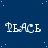 Blue background with scattered cyan dots and repeated white text 'PEACE' in stylized font across the