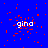 Blue background with scattered red pixels and five instances of the word 'gina' in white pixelated text.