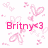 Pixelated pink text 'Britny=3' surrounded by scattered pink heart and bow shapes on a white background.