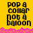 Yellow background with black pixelated text reading "POP A COLLAR NOT A BALLOON" in two , separated by a pink jagged line; bottom section has yellow and gray backgrounds