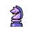 Pixelated chess knight icon with purple and blue color scheme, black outlines, and white highlights on a gray background.