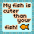 Pixelated text and fish icon on light blue background with teal border, showing slight variations in layout across four