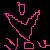 Pixelated pink outline of a figure with outstretched arms and legs against a dark background, featuring angular limbs and a zigzag torso.