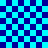 Blue and cyan checkered pattern with two overlays showing partial square outlines